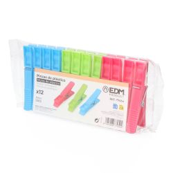 12 Pinzas De Plástico De Colores Variados 9 Cm