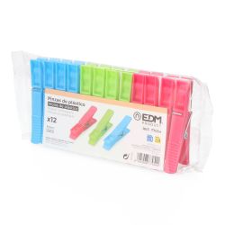 12 Pinzas De Plástico De Colores Variados 9 Cm