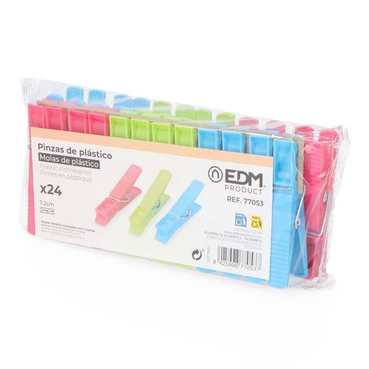 24 Pinzas De Plástico De Colores Variados 7,2 Cm