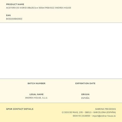 Aceitera De Vidrio Ø8 X 28,5 Cm 500 Ml