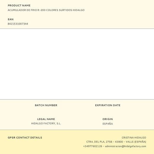 Acumulador De Frio R-200 Colores Surtidos Hidalgo
