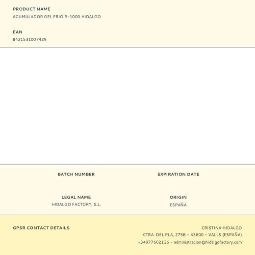 Acumulador De Gel Frío, R1000, 22 × 11 × 5 Cm
