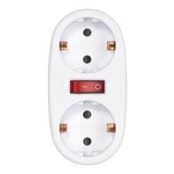 Adaptador 2 Tomas Schuko Frontal Con Interruptor, 16 A 250 V~, Blanco