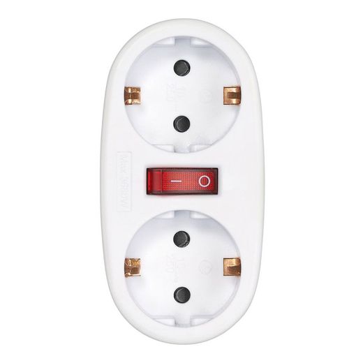 Adaptador 2 Tomas Schuko Frontal Con Interruptor, 16 A 250 V~, Blanco
