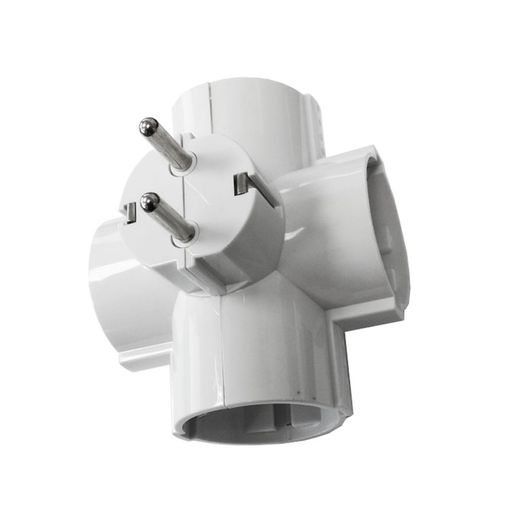 Adaptador Cuádruple 2P+T, 16A 250V~ Entrada Lateral, Blanco (Retractilado)