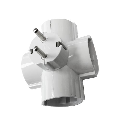 Adaptador Cuádruple 2P+T, 16A 250V~ Entrada Lateral, Blanco (Retractilado)
