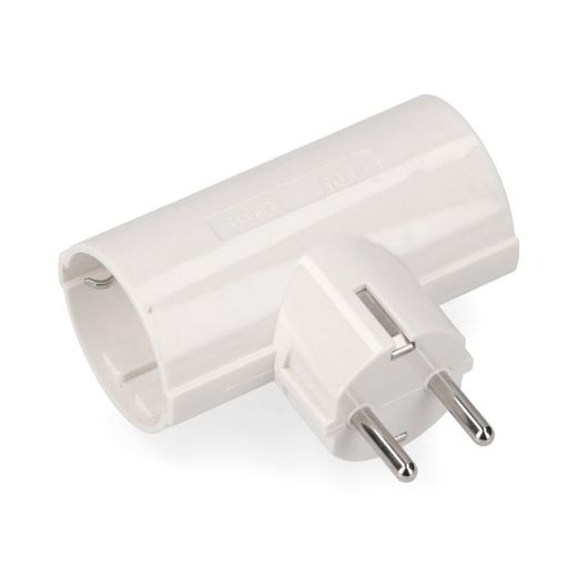 Adaptador Doble 2P+T, 16A 250V~ , Blanco (Retractilado)