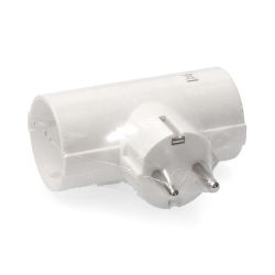 Adaptador Doble 2P+T, 16A 250V~ , Blanco (Retractilado)