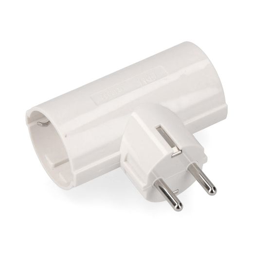 Adaptador Doble 2P+T, 16A 250V~ , Blanco (Retractilado)