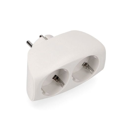 Adaptador Doble 2P+T, 16A 250V~ Entrada Frontal, Blanco (Retractilado)