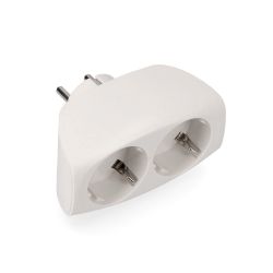 Adaptador Doble 2P+T, 16A 250V~ Entrada Frontal, Blanco (Retractilado)
