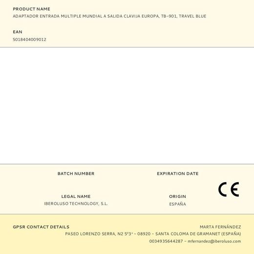 Adaptador Entrada Multiple Mundial A Salida Clavija Europa, Tb-901, Travel Blue