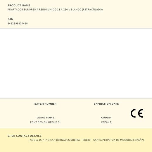 Adaptador Europeo A Reino Unido 13 A 250 V Blanco (Retractilado)