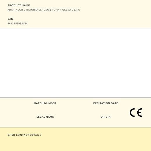 Adaptador Giratorio Schuko 1 Toma + Usb A+C 30 W 16 A 250 V~