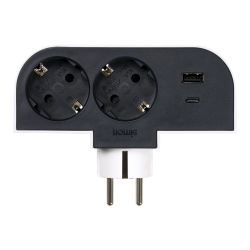 Adaptador Giratorio Schuko 2 Tomas + Usb A+C 30 W 16 A 250 V~
