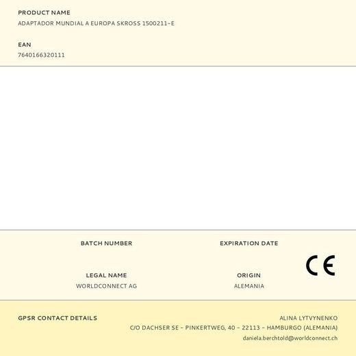 Adaptador Mundial A Europa Skross 1500211-E
