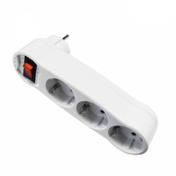Adaptador Triple 2P+T, 16A 250V~ Con Interruptor Luminoso, Entrada Frontal, Blanco (Retractilado)