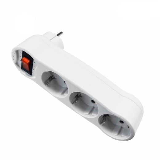 Adaptador Triple 2P+T, 16A 250V~ Con Interruptor Luminoso, Entrada Frontal, Blanco (Retractilado)