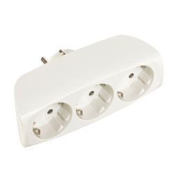 Adaptador Triple 2P+T, 16A 250V~ Entrada Frontal, Blanco (Retractilado)
