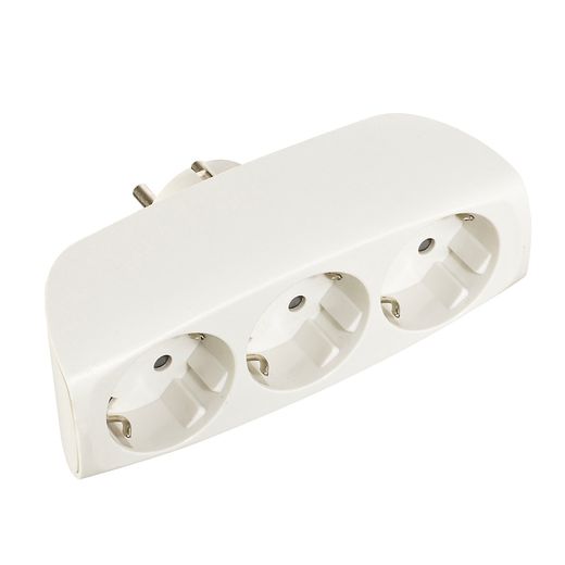 Adaptador Triple 2P+T, 16A 250V~ Entrada Frontal, Blanco (Retractilado)