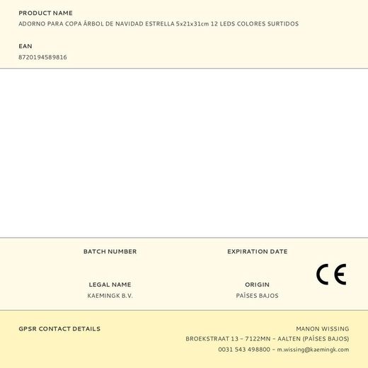 Adorno Para Copa Árbol De Navidad Estrella 5X21X31Cm 12 Leds Colores Surtidos