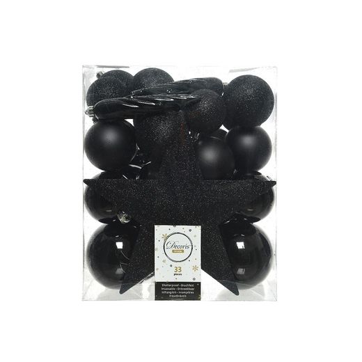 Adornos Decoración Árbol Navidad, Negro, Caja 33 Piezas