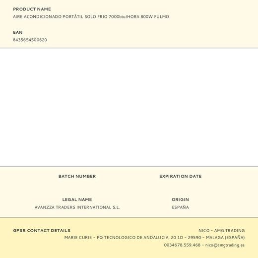 Aire Acondicionado Portátil Solo Frio 7000Btu/Hora 800W