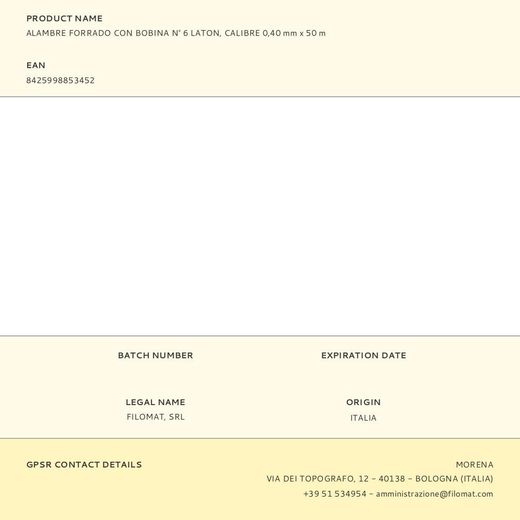 Alambre Forrado Con Bobina N° 6 Laton, Calibre 0,40 Mm X 50 M