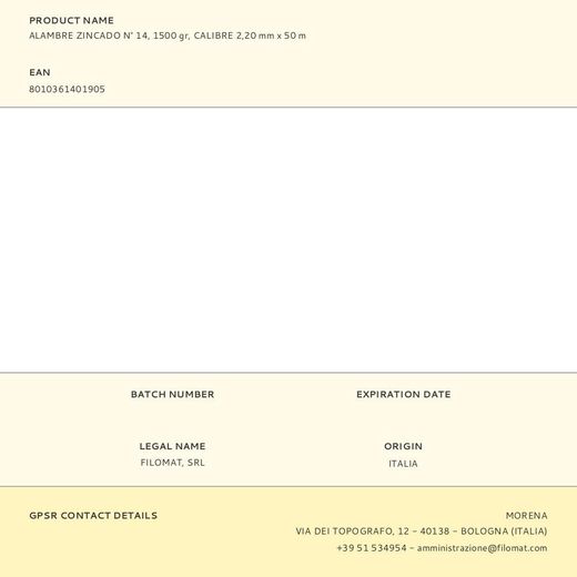 Alambre Zincado N.° 14, 1500 G, Calibre 2,20 Mm X 50 M