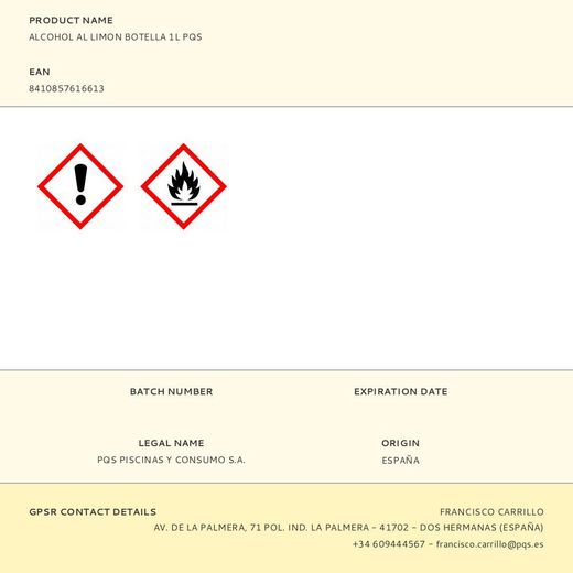 Alcohol Al Limon Botella 1L Pqs