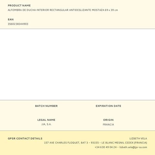 Alfombra De Ducha Interior Rectangular Antideslizante Mostaza 69 X 39 Cm