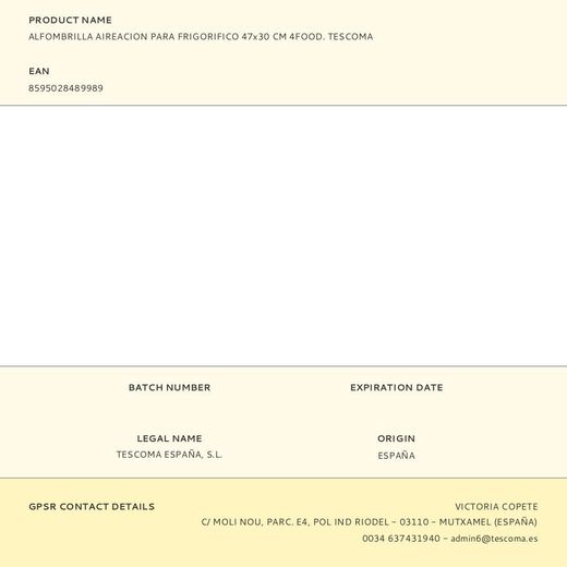 Alfombrilla Aireación Para Frigorífico 47 X 30 Cm