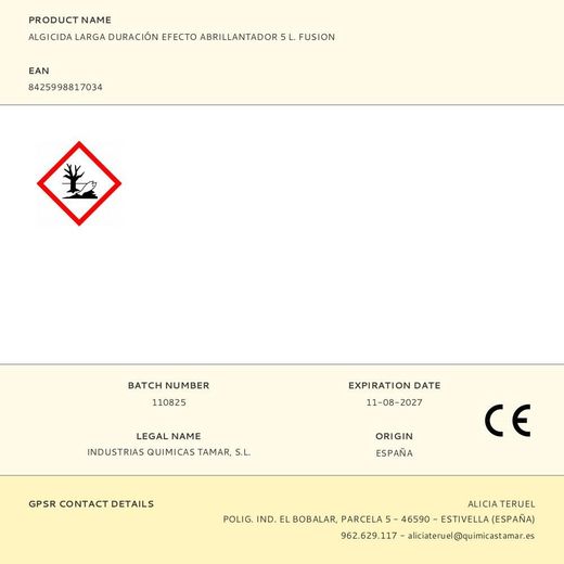 Algicida Larga Duración Efecto Abrillantador, Garrafa 5 L