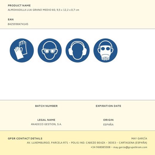 Almohadilla Lija Grano Medio 60, 9,5 X 12,2 X 0,7 Cm