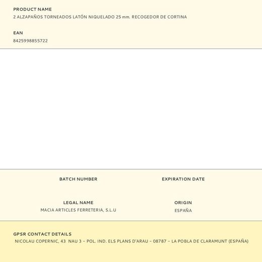 Alzapaños Torneados Latón Niquelado 25 Mm. Recogedor De Cortina, 2 Uds