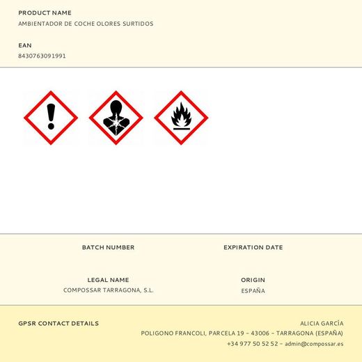 Ambientador De Coche Olores Surtidos