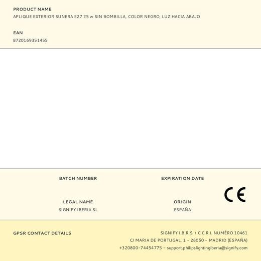 Aplique Exterior Sunera E27 25 W Sin Bombilla, Color Negro, Luz Hacia Abajo