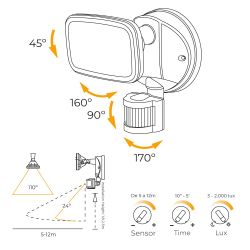 Aplique Foco Led Con Sensor Crepuscular Y De Movimiento 10 W 750 Lm 4000 K Luz Día, Ip65, Negro, Ø12 × 14 × 17 Cm