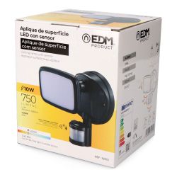 Aplique Foco Led Con Sensor Crepuscular Y De Movimiento 10 W 750 Lm 4000 K Luz Día, Ip65, Negro, Ø12 × 14 × 17 Cm