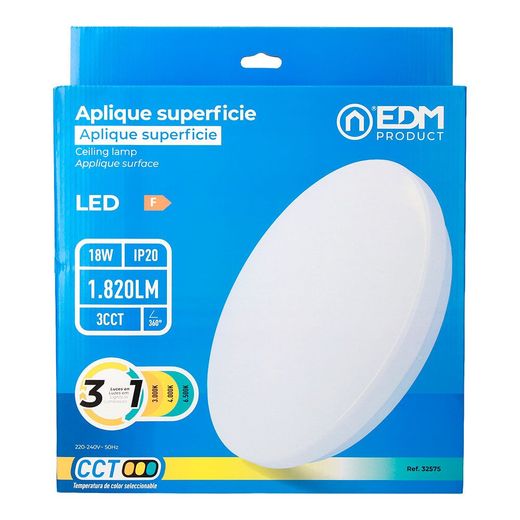 Aplique Led Circular De Superficie 18W 3Cct 1820 Lm Ø33 X 6,6 Cm