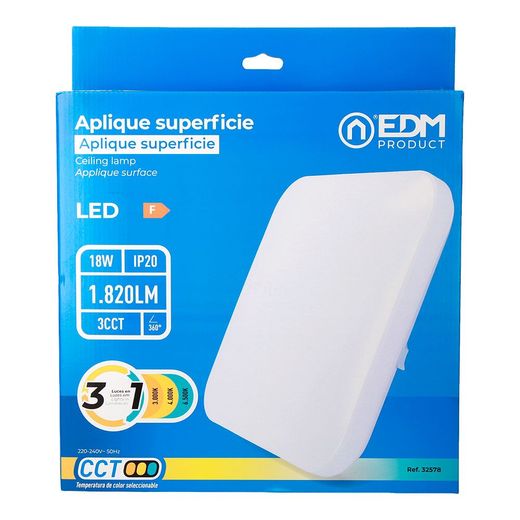 Aplique Led Cuadrado Extraplano De Superficie 18 W 3Cct 1820 Lm 33 X 33 X 7 Cm