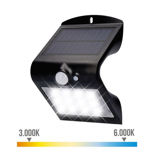 Aplique Solar 1,5W 220Lm Recargable. Sensor De Presencia (2-6M) Color Negro 9,6X7,3X14Cm Edm