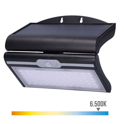 Aplique Solar 6W 430Lm 6.500K Con Sensor, Color Negro
