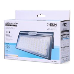 Aplique Solar 6W 430Lm 6.500K Con Sensor, Color Negro