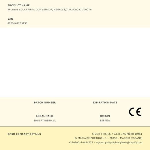 Aplique Solar Nysil Con Sensor, Negro, 8,7 W, 5000 K, 1000 Lm