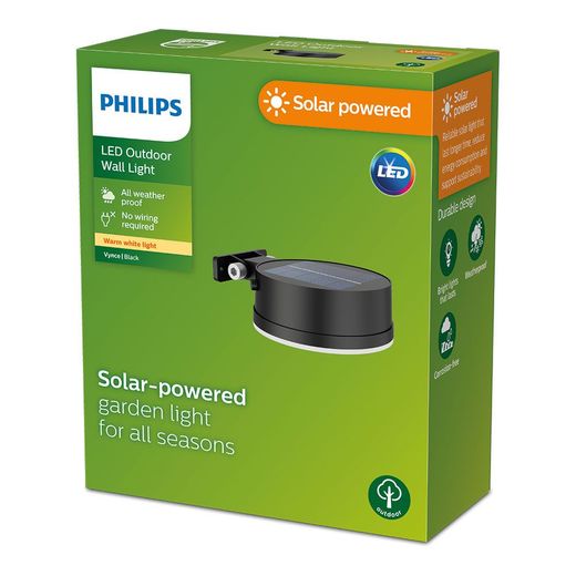 Aplique Solar Redondo, Ip 44 1,5W, 200Im 2700K, Luz Cálida, Medidas: 11,2X4,6X14,1Cm. Philips