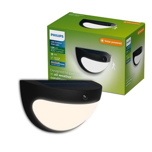 Aplique Solar Swyn Negro 3,8 W, 400/10 Im, 2700 K