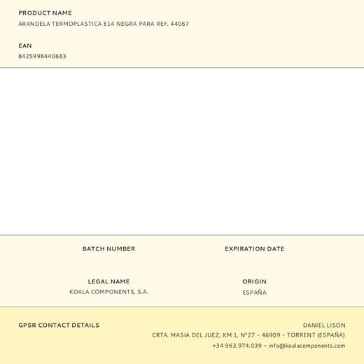 Arandela Termoplastica E14 Negra Para Ref. 44067