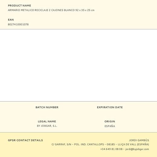 Armario Metalico Reciclaje 2 Cajones Blanco 92 X 35 X 25 Cm