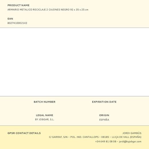 Armario Metalico Reciclaje 2 Cajones Negro 92 X 35 X 25 Cm